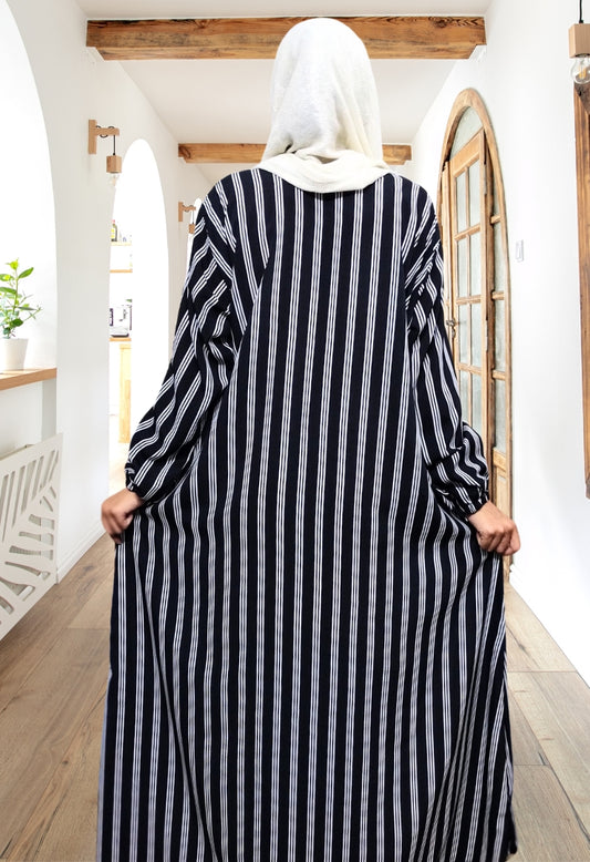 Black & White Lining Maxi Abaya