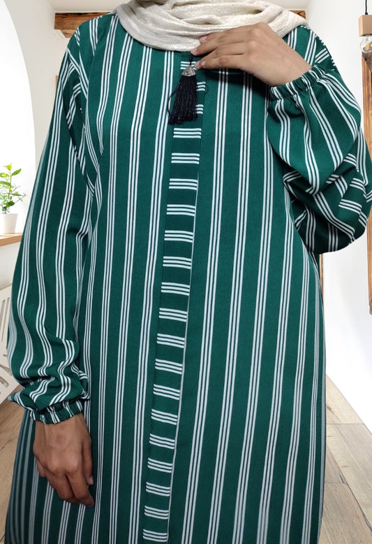 Green & White Lining Maxi Abaya