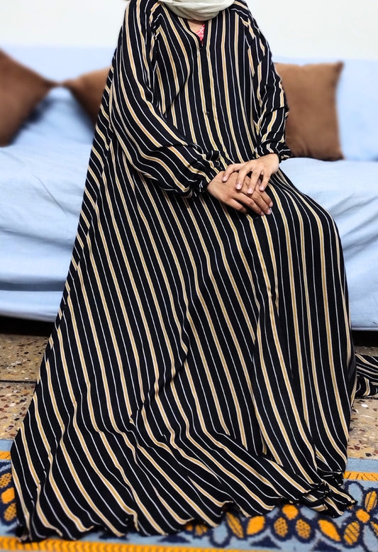 Golden Beige Lining Full Flare Abaya