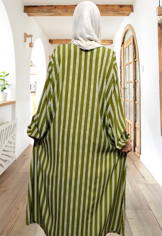 Parrot Green & White Lining Maxi Abaya