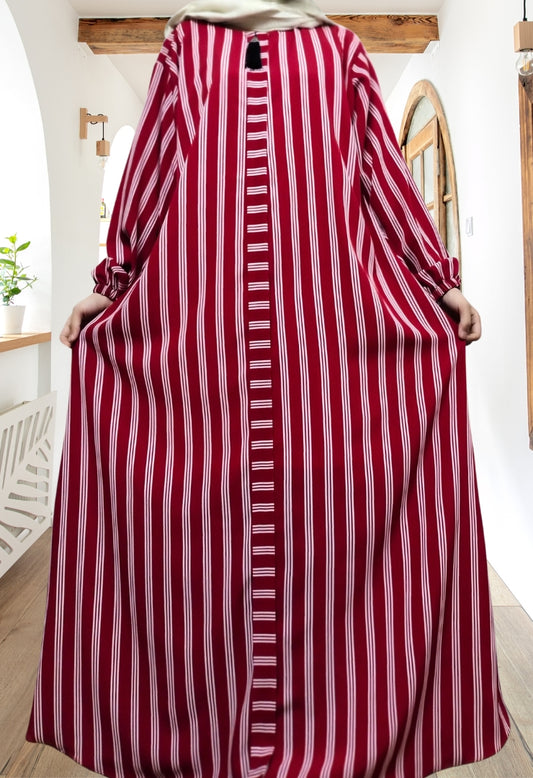Red & White Lining Maxi Abaya